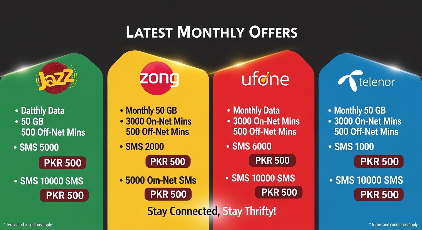 Latest Monthly Offers For Jazz Zong Ufone Telenor